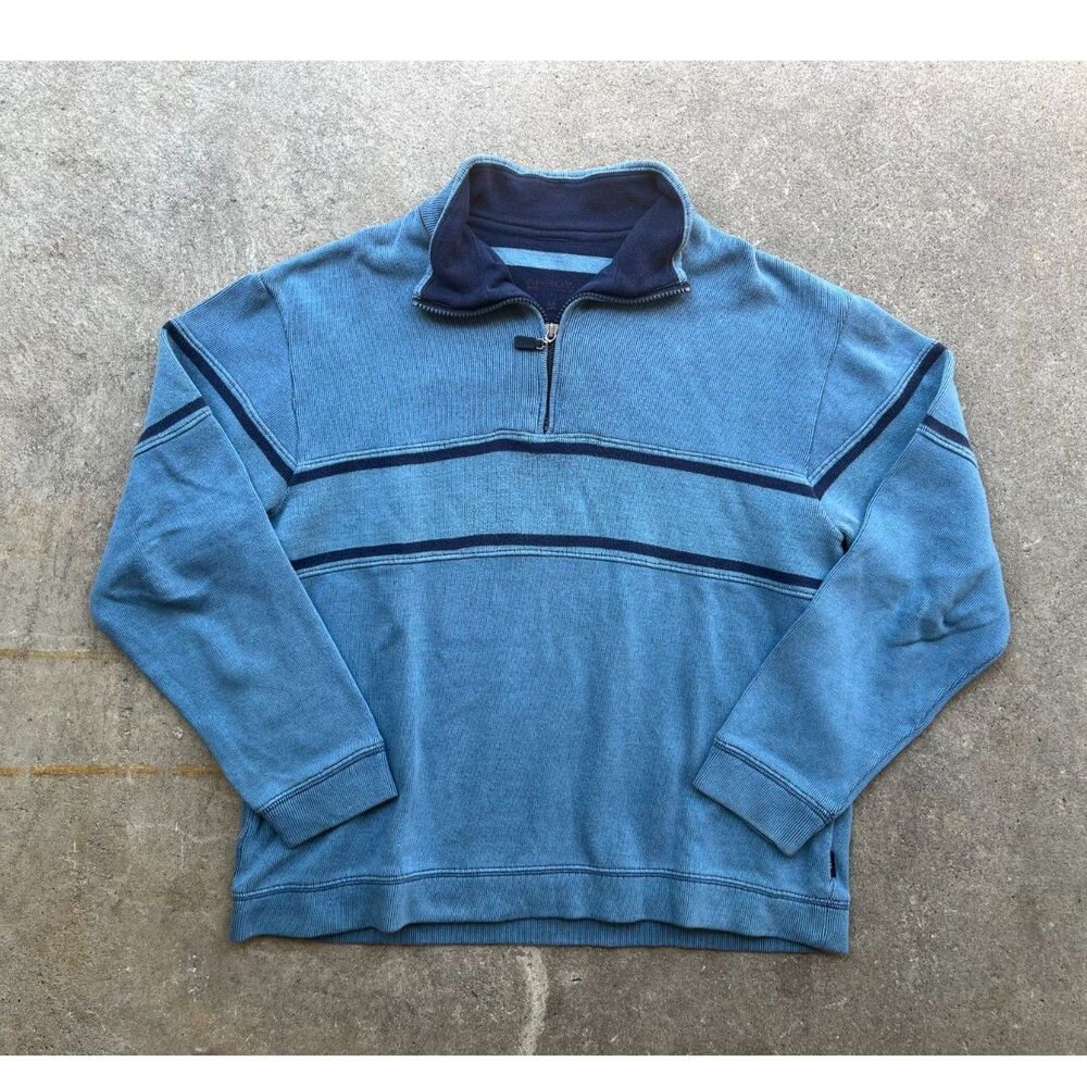 Arrow Quarter Zip Pullover Men Blue Sweater Collar M